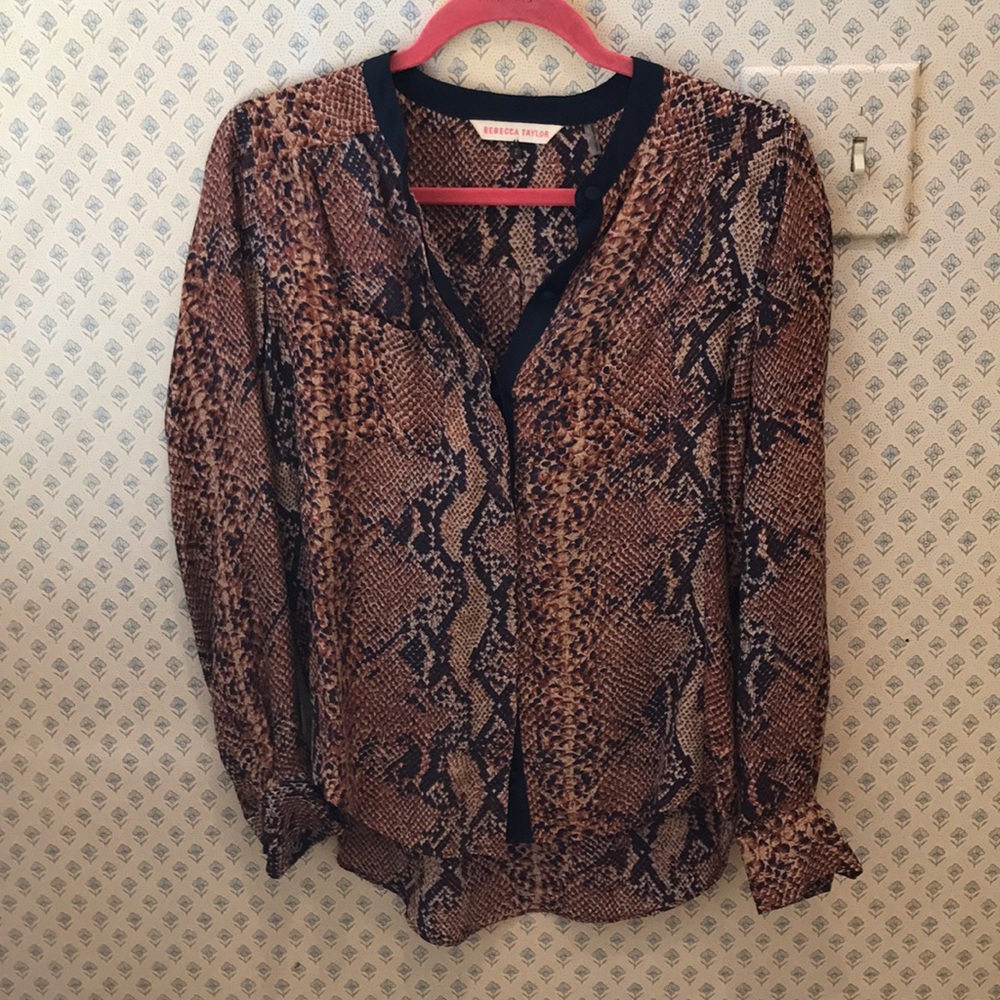 Rebecca Taylor Python Print Henley Silk Blouse